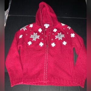 Eddie Bauer Red Sweater with Silver and White Snowflake